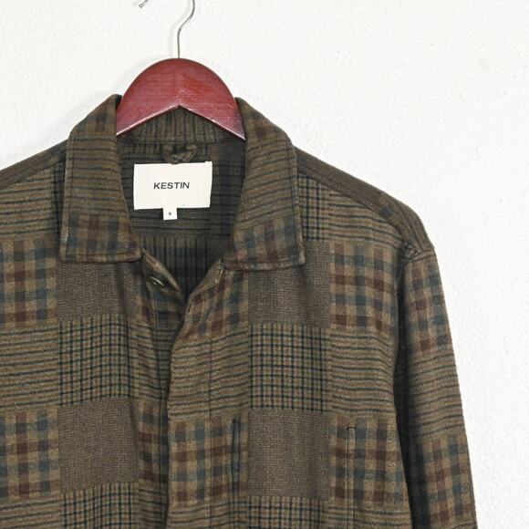 KESTIN Men's Small Arbroath Shirt Jacket Green Patchwork Cotton flannel - Picture 4 of 9